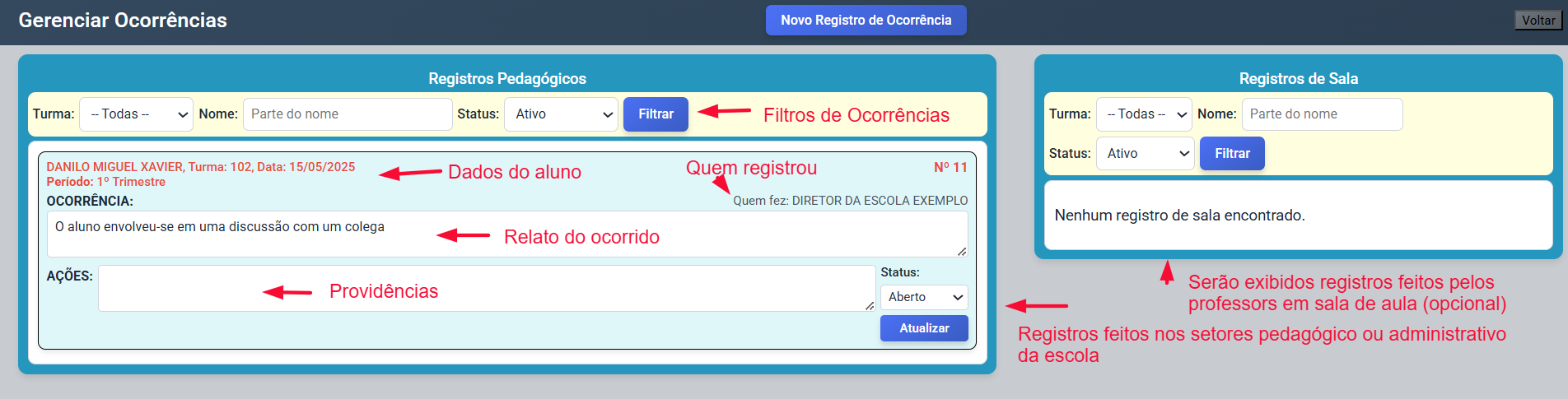 Tela de Gerenciamento de Ocorrências